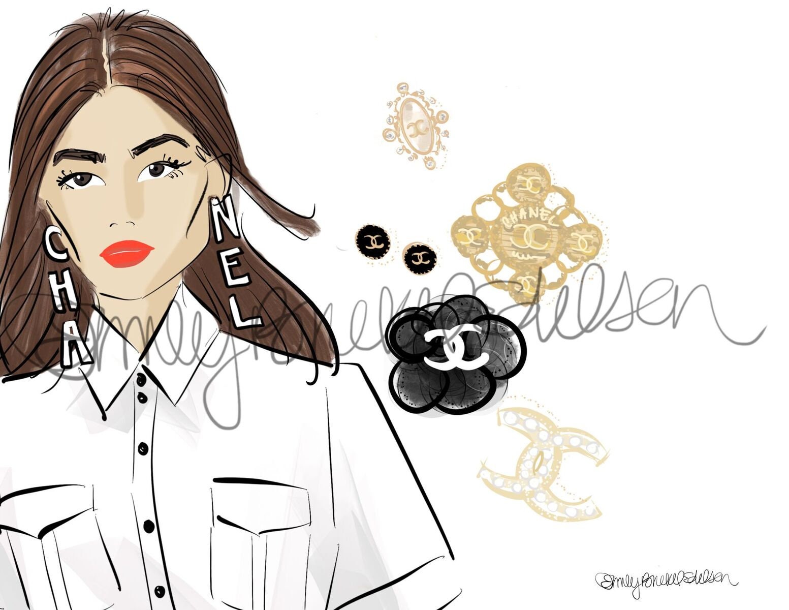 Fashion Illustration print Kaia Gerber Chanel