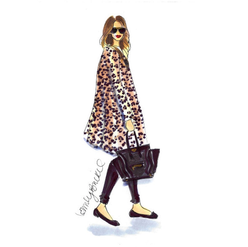 Fashion Illustration print Leopard Coat Fashion | Etsy