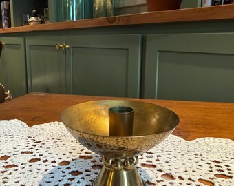 Vintage Brass Pedestal Candle Holder | Compote Bowl Candlestick | Boho Mid-Century Style Decor  Mid Century Hollywood Regency Brass Decor