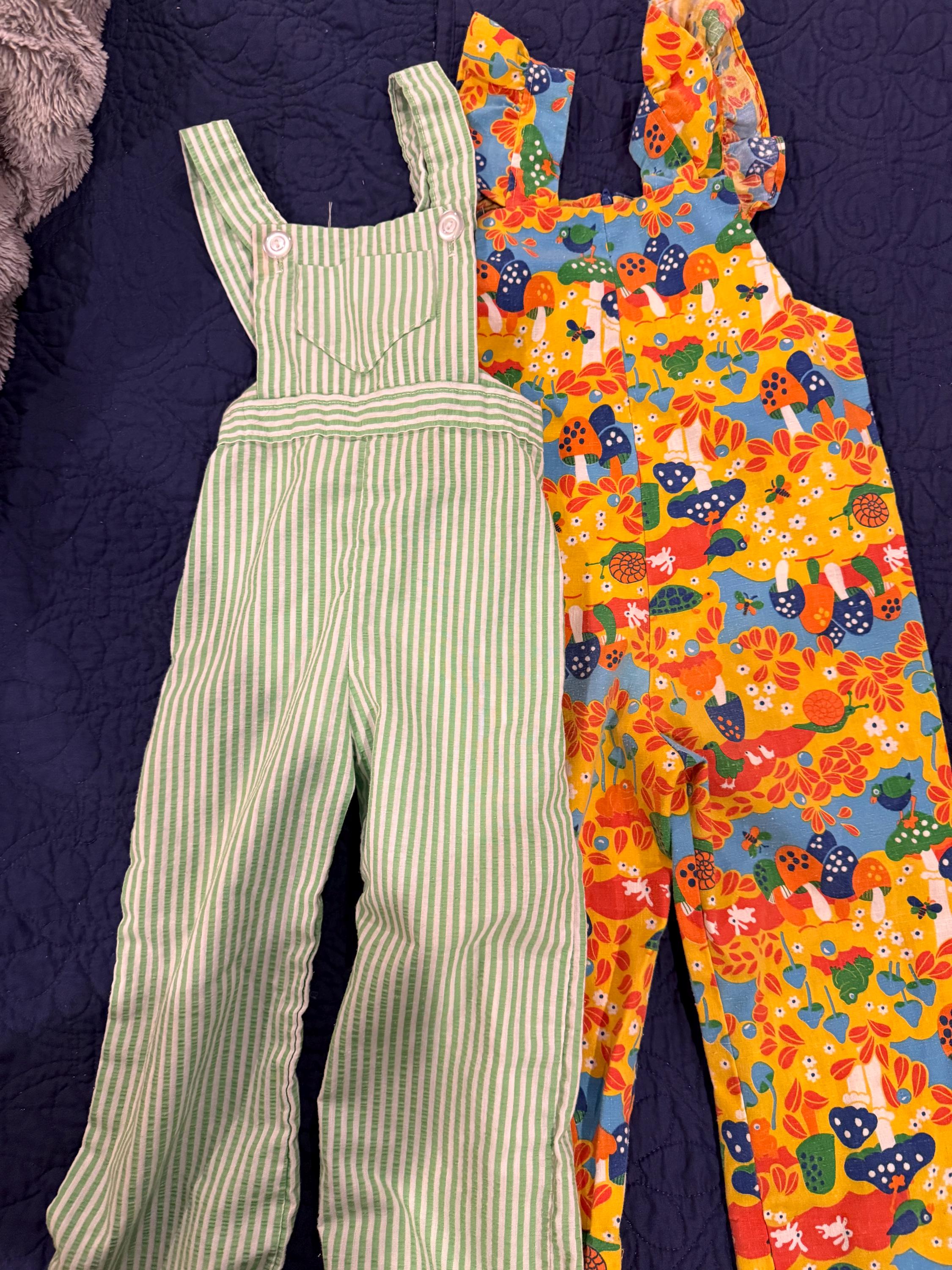 Vintage 1970s Handmade Toddler Overalls Bundle, 2 Pieces, sized approx. 2T