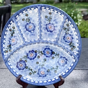 Polish Pottery Divided Plate 10" | Ceramika Artystyczna | Artist Signed Anna Pasierbowna | Pattern 591 | First Quality | Handmade in Poland