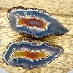 Alimajo Malawi Agate Matched Halves 59g Polished Tight Banding Yellow Red Orange Chromatography