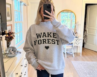 Sudadera de cuello alto Wake Forest, jersey gris de cuello redondo, sudadera con estampado de estilo universitario