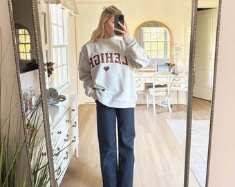 Lehigh Mock Neck Sweatshirt, Gray Crewneck Pullover, Collegiate Style Graphic Sweatshirt