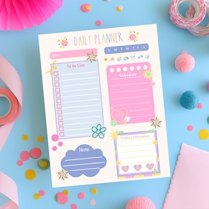 Bloc de notas planificador diario, organizador de escritorio, bloc de notas estético, planificador pastel, horario de estudiante, afirmación semanal, lista de tareas, regalo colorido y bonito