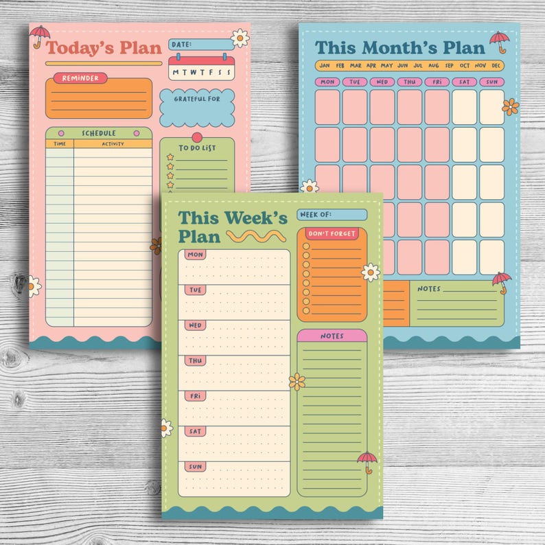 Pastel Planner Bundle Daily Weekly Monthly Organization System Premium Paper Planners Cute Desk Accessory Productivity Tool Time Management Solution Office Supplies School Planning Essential Work Organization Helper Colorful Design Pattern