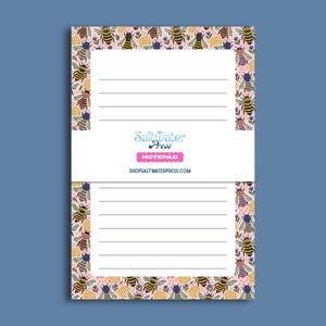 Pink Bee Notepad Lined Paper Tear Away Memo Pad Office Supply Teacher Gift Desk Stationery Writing Jotter Floral Design Aesthetic Sheets