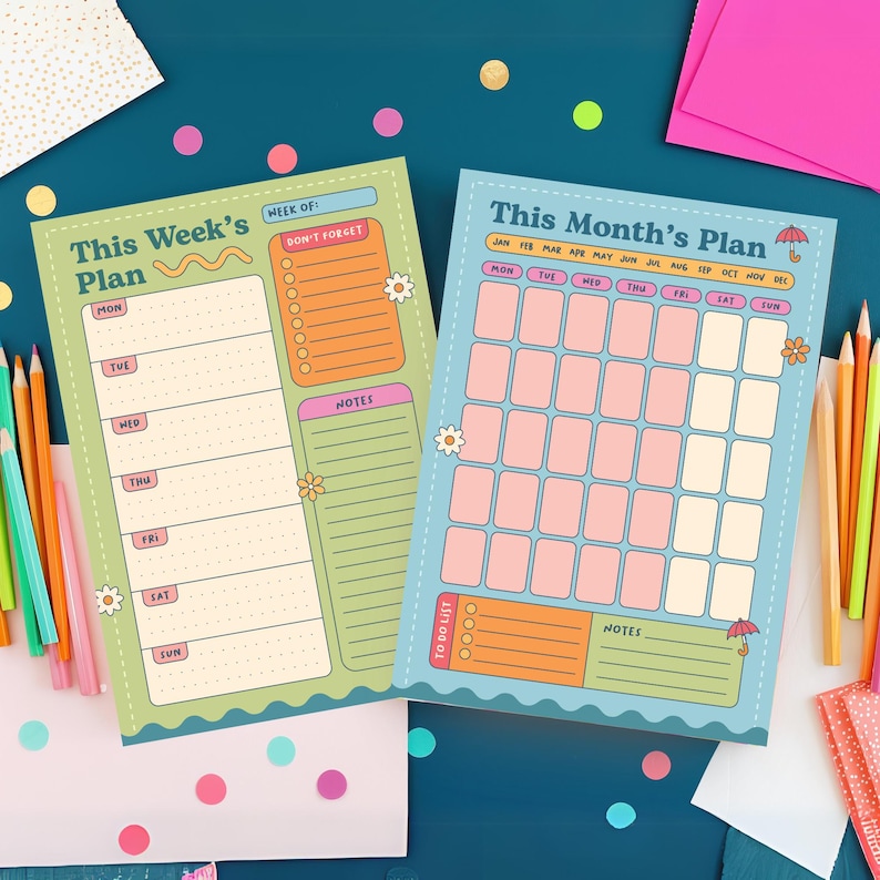 Pastelkleur Planner Bundel Dagelijks Wekelijks Maandelijks Leraar Waardering Cadeau Briefpapier Schattig Bureauopberger Productiviteitssysteem Tijdmanagement afbeelding 2