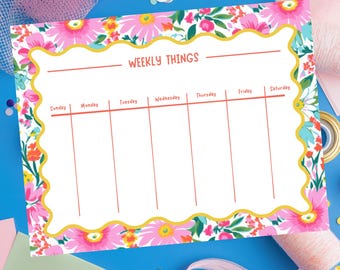 Weekplanner Notitieblok Bureau-organizer Bloemdessin Kleurrijk papieren kalender Helder schemablok Ongedateerd Tracker Taakbeheersysteem