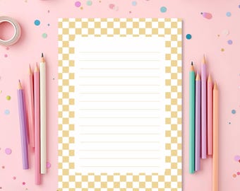 Desk Memo Pad Tearoff Note Paper Lined Notepad Checkered Border Stationery List Writing Sheets Horizontal Ruled Pages Compact Work Notes