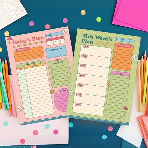 Pastel Planner Bundle Daily Weekly Monthly Teacher Appreciation Gift Stationary Cute Desk Organizer Productivity System Time Management