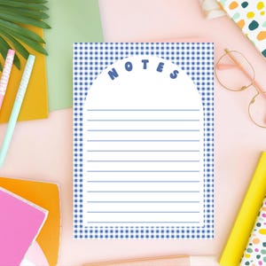 Blue Gingham Notepad Lined Paper Desk Supplies Office Organization Daily Task Planner Pages Tear Away Shopping Reminder List Writing