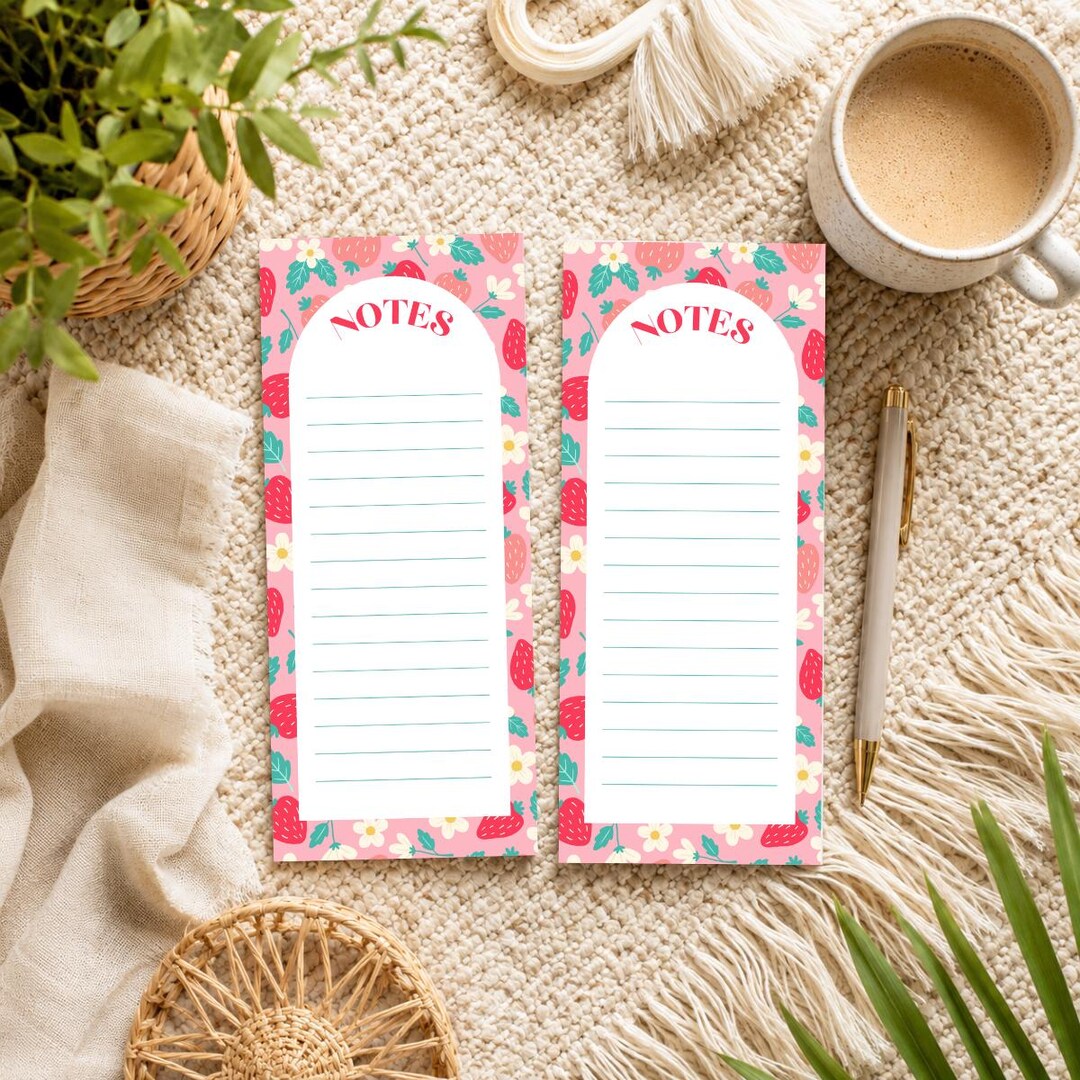 Strawberry Notepad Pink Floral Writing Pad Lined Memo Sheet Tear Away ...