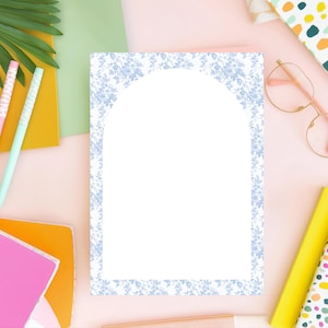 Toile Pattern Notepad Blue Floral Stationery Gift Desk Accessory Grandmillennial Style Preppy Writing Pad Memo Paper List Maker Office