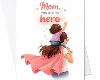 Mom You Are My Hero Card Mother’s Day Gift From Daughter Son Cute Mom And Child Illustration Supermom Card Sentimental Family Love C698