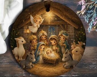 Kerststaldecoratie, schattige feestdecoratie, religieuze kerstversiering voor thuis, kerststalbeeldje, cadeau O1062