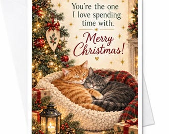 あなたと一緒に過ごすのが一番好き。メリークリスマス！かわいいクリスマスカード 猫好きのための居心地の良いホリデーグリーティングカード C8713