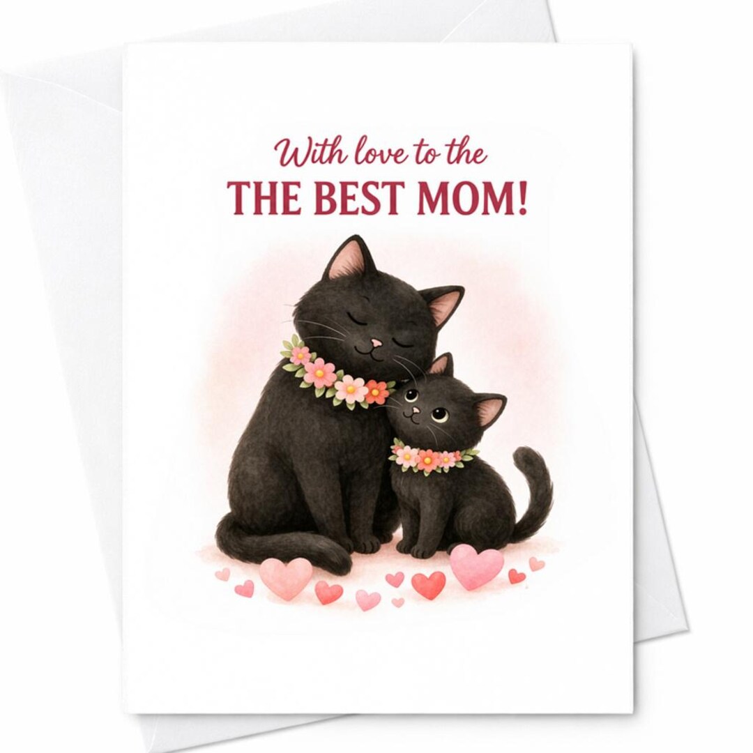 With Love to the Best Mom Cat Mothers Day Card Cute Cat Mom Gift From ...