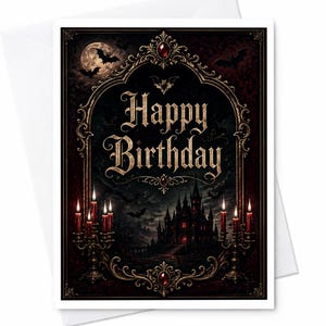 Happy Birthday Gothic Halloween Card Spooky Birthday Card With Bats And Castle For Halloween Lovers Unique Dark Theme C2713