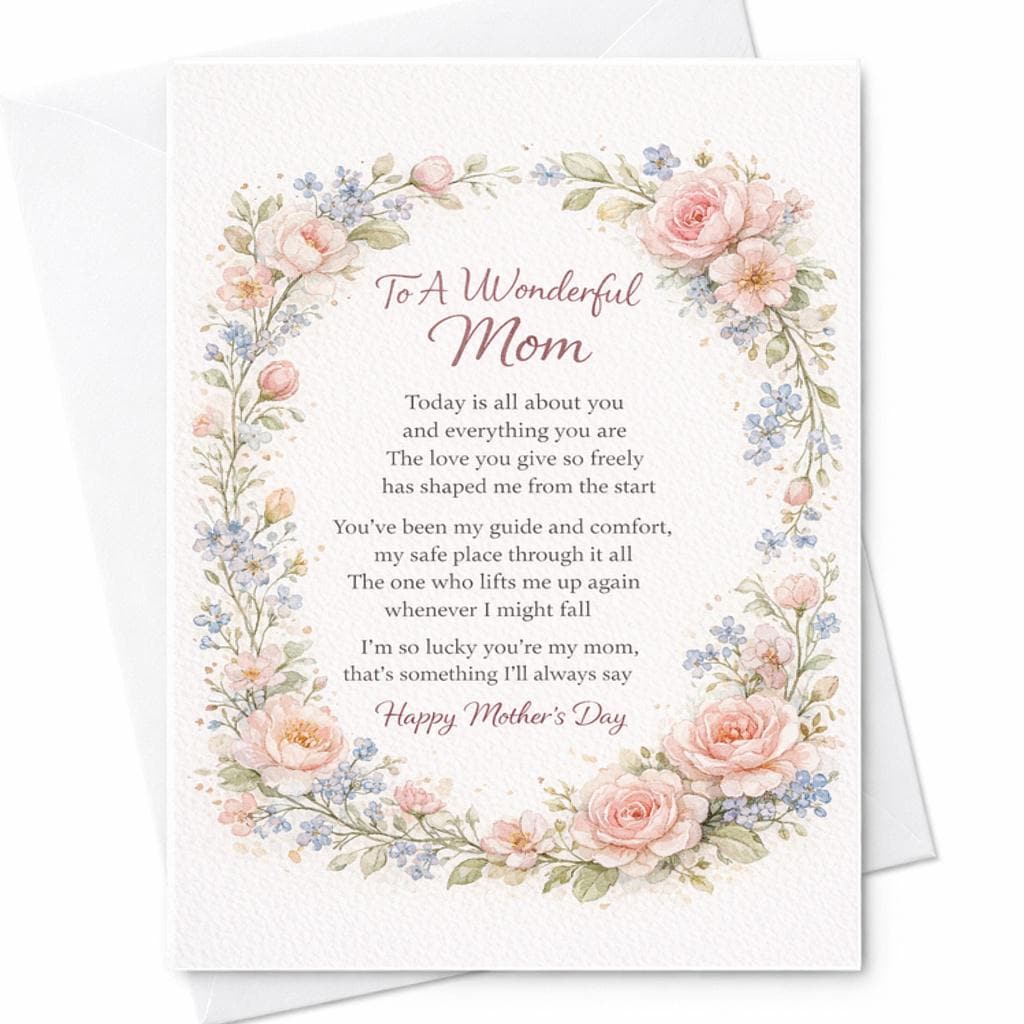 To A Wonderful Mom Mother's Day Card Sentimental Mom Card Floral Mom Gift Card Loving Mom Poem Card Elegant Mom Card C445