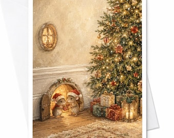 Kerstmuis wenskaart, feestelijke kerstkaart, schattige dieren kerstkaart voor familie en vrienden, gezellige winterscène C5676