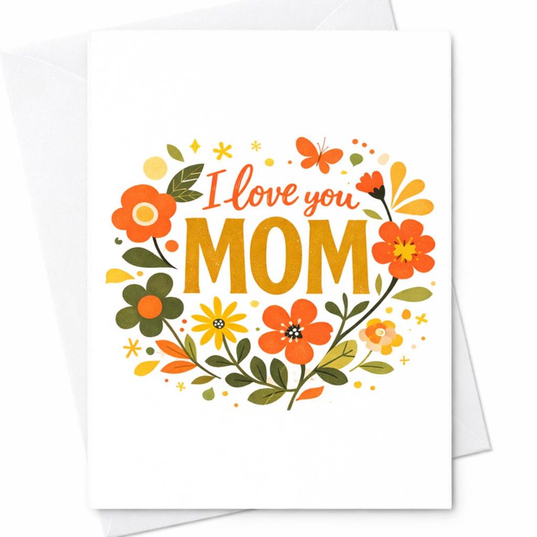 I Love You Mom Card Floral Mother's Day Card Cute Mom Gift Sweet Mom ...