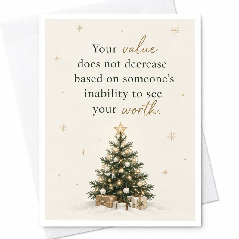 Your Value Does Not Decrease Christmas Card Inspirational Holiday Greeting Card With Tree For Friend Family Motivational C8261 image 1