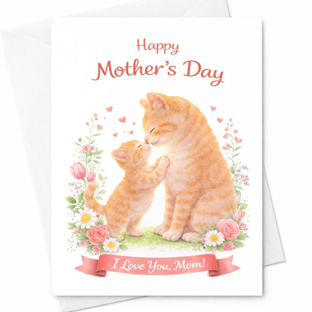 Cat Mom Mother’s Day Card Cute Kitten Mom Card I Love You Mom Cat Card ...