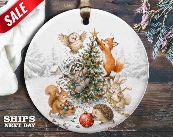 Weihnachtsbaumschmuck mit Waldtieren – Niedliche Waldtiere – Festliche Dekoration – Winterlandschaft – Baumschmuck für Naturliebhaber O96