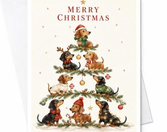 Vrolijk Kerstmis! Leuke Teckel Kerstkaart! Feestelijke Kerstkaart! Kerstkaart voor Hondenliefhebbers! Lieve Puppy C4392