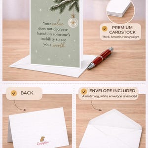 Your Value Does Not Decrease Encouragement Card Inspirational Greeting Card For Friend Supportive Message Pine Branch Ornament C8262 image 3