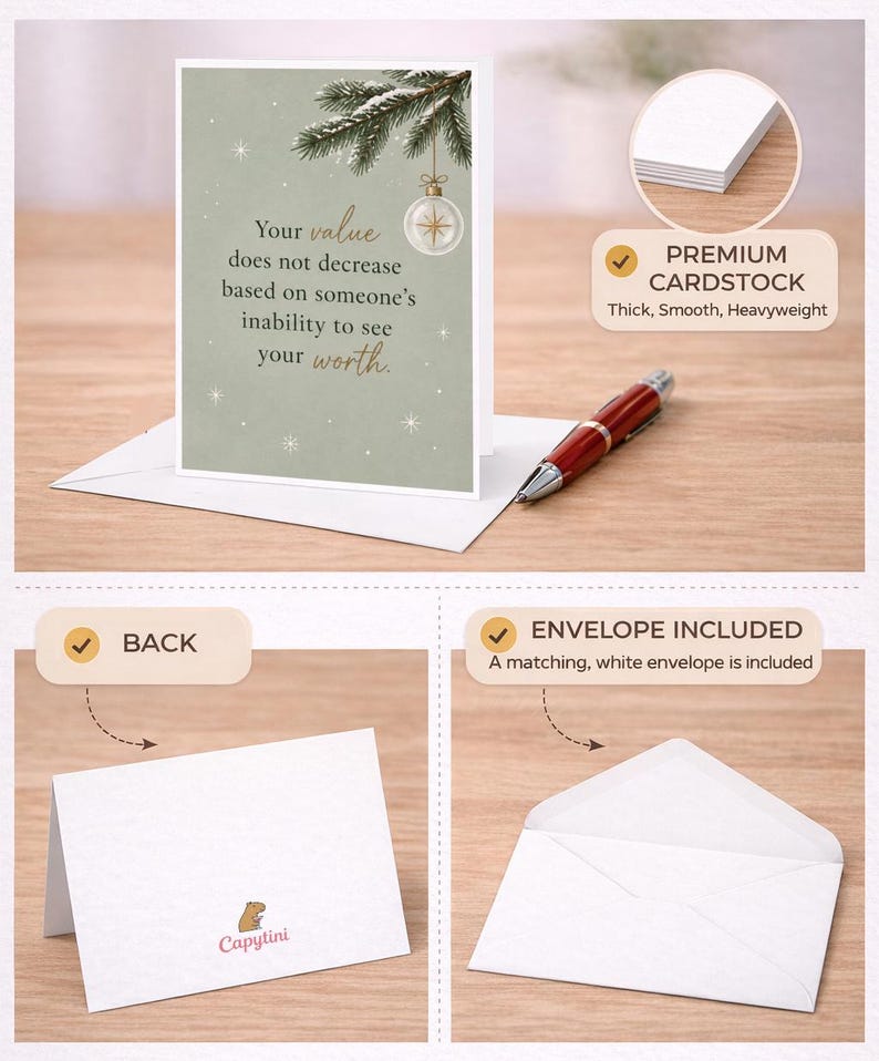 Your Value Does Not Decrease Encouragement Card Inspirational Greeting Card For Friend Supportive Message Pine Branch Ornament C8262 image 3