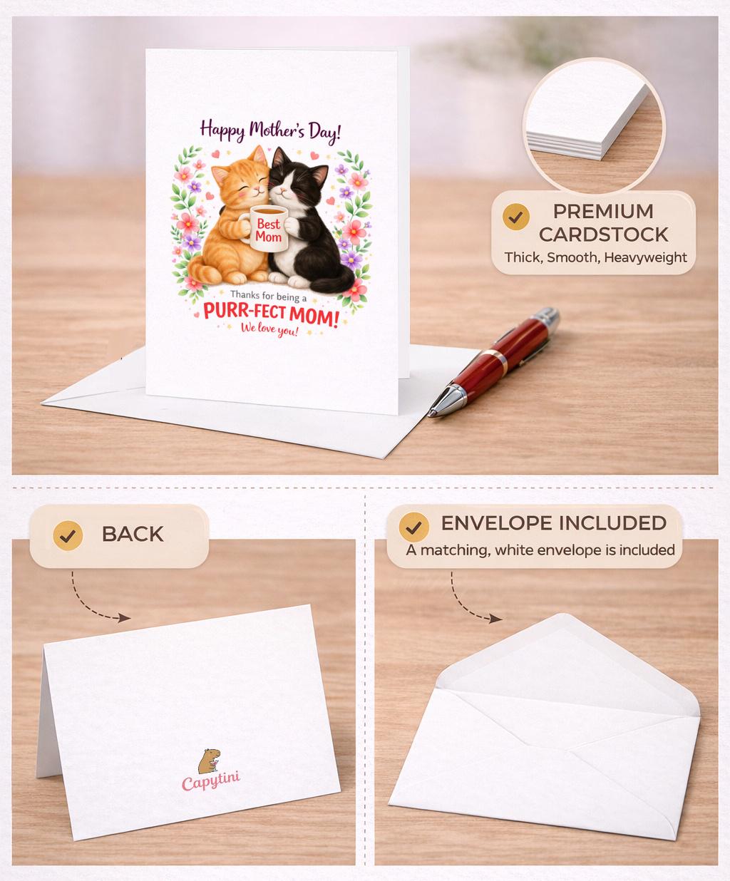 Cute Cat Mothers Day Card Two Cats Best Mom Mug Purrfect Mom Funny Cat ...