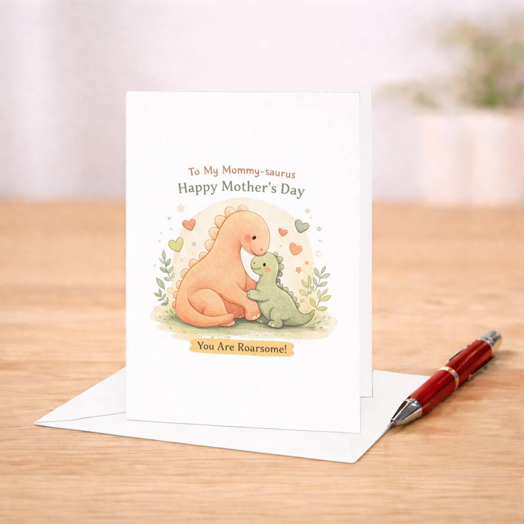 Mommy Saurus Mother's Day Card Cute Dinosaur Mom Card Roarsome Mom Gift ...