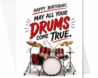 面白いドラムの誕生日カード　あなたのドラムの願いがすべて叶いますように　ミュージシャンへのギフト　ドラマーの誕生日カード　音楽好きのためのユーモアカード　C1082
