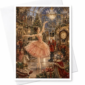 Nötknäpparen balettscen julgranskulor elegant julkort för henne festligt ballerinakort säsongsbetonad konstkort C5936