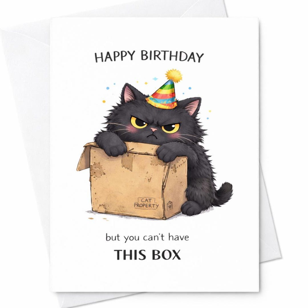 Funny Cat Birthday Card Grumpy Cat in Box Cute Humor Pet Lover Gift C63 ...