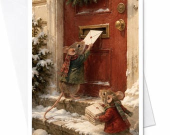 Kerstkaart met muizen die brieven bezorgen - Leuke kerstgroet voor familie en vrienden - Wintertafereel - Dierenliefhebber C4135