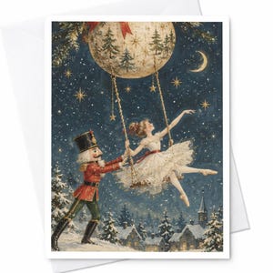 Julkort med nötknäppare och ballerina, festligt julhälsningskort, balettälskare, vinterscen för henne, elegant säsongskort C9139