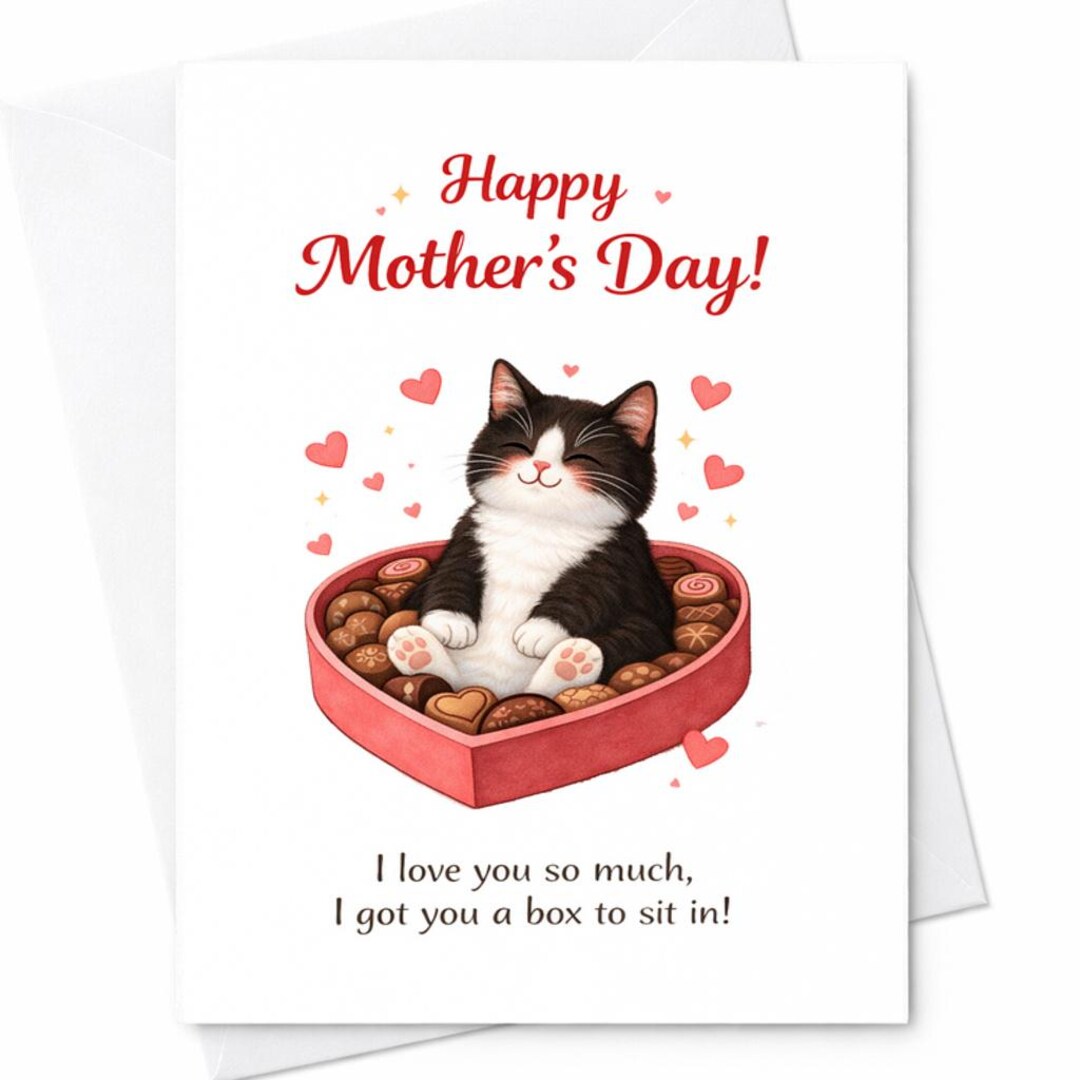 Funny Cat Mothers Day Card Cat in Chocolate Box I Got You A Box to Sit ...