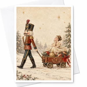 Nötknäpparen och ballerina julkort festligt julhälsningskort för henne klassisk vinterscen vintageinspirerad konst C9126