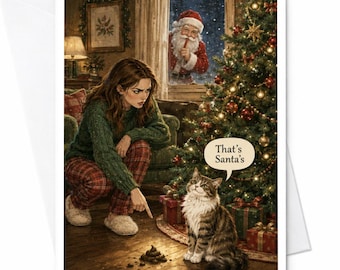Dit is de grappige kerstkaart van de Kerstman met een kat als thema. Een feestelijke kerstkaart voor kattenliefhebbers met de Kerstman en een kerstboom. Leuke feestelijke kaart C5852