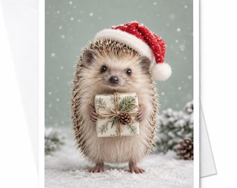 Egel Kerstkaart Leuke dieren Kerstkaart Kerstmuts Cadeau Wintertafereel voor dierenliefhebbers Feestelijke kaart C8558