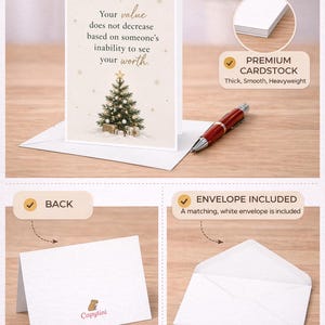 Your Value Does Not Decrease Christmas Card Inspirational Holiday Greeting Card With Tree For Friend Family Motivational C8261 image 3