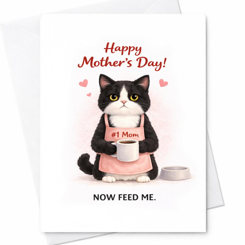Happy Mothers Day Cat Card Funny Cat Mom Card Now Feed Me Cute Cat ...