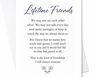 Lifetime Friends Sweet Friendship Card Sentimental Greeting Card For Best Friend Thoughtful Keepsake Card For Special Bond C2988