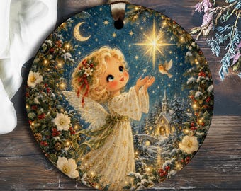 Kerstengelornament Sterrennachtscène Feestdecoratie Winterwonderland Kerkscène Schattig Engeltje O2999