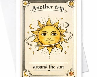 Another Trip Around The Sun Birthday Card Vintage Sun Moon Illustration Cute Aesthetic Funny Gift For Her Him C1045
