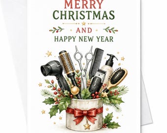 Merry Christmas And Happy New Year Hairdresser Christmas Card Holiday Greeting Card For Hairstylist Barber Salon Owner C4336