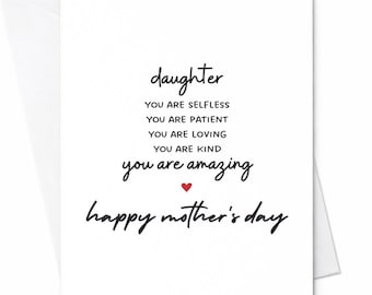 Daughter Mother's Day Card From Mom Dad Sweet Mother's Day Card For Daughter Emotional Gift Loving Daughter Card C283